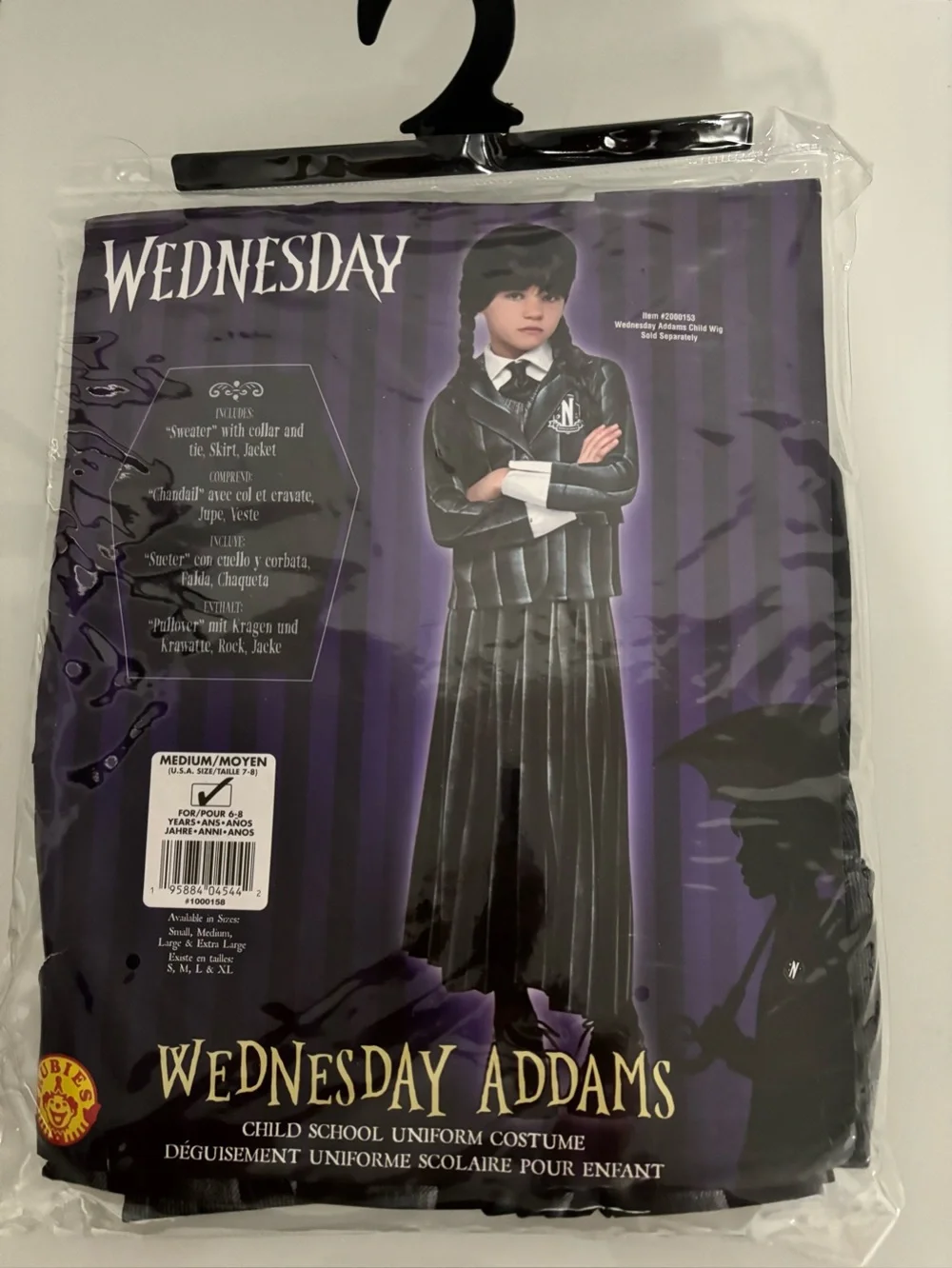 Rubies Wednesday Addams Child School Uniform Costume Size 7-8 Wig Included NWT